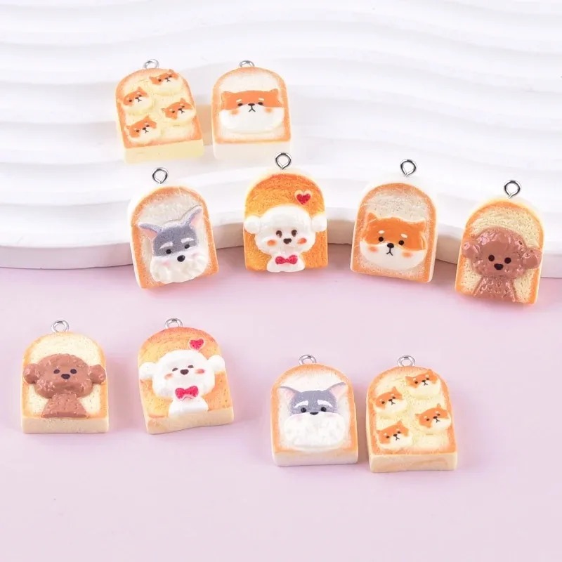 Resin Art Products - 10 Stück niedliche Toast-Hund-Harzanhänger, Cartoon-Tier-Charms, DIY-Bastelbedarf