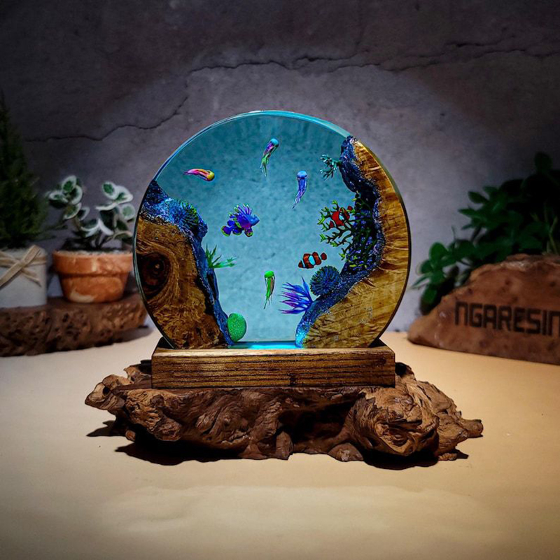 Resin Art Resin - Ozean-Aquarium Organismen Harz-Tischlampe Kreative Kunstdekoration Tropische