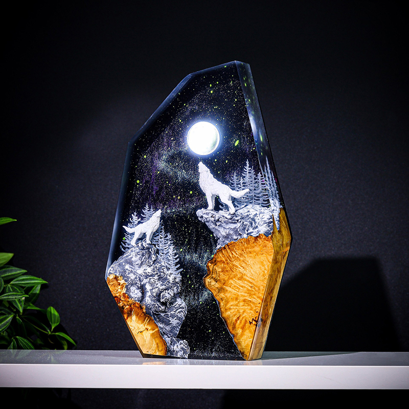 Resin Art Resin - Natur-Tierfiguren Organismus Harz-Tischlampe Kreative Kunstdekoration Verschneite