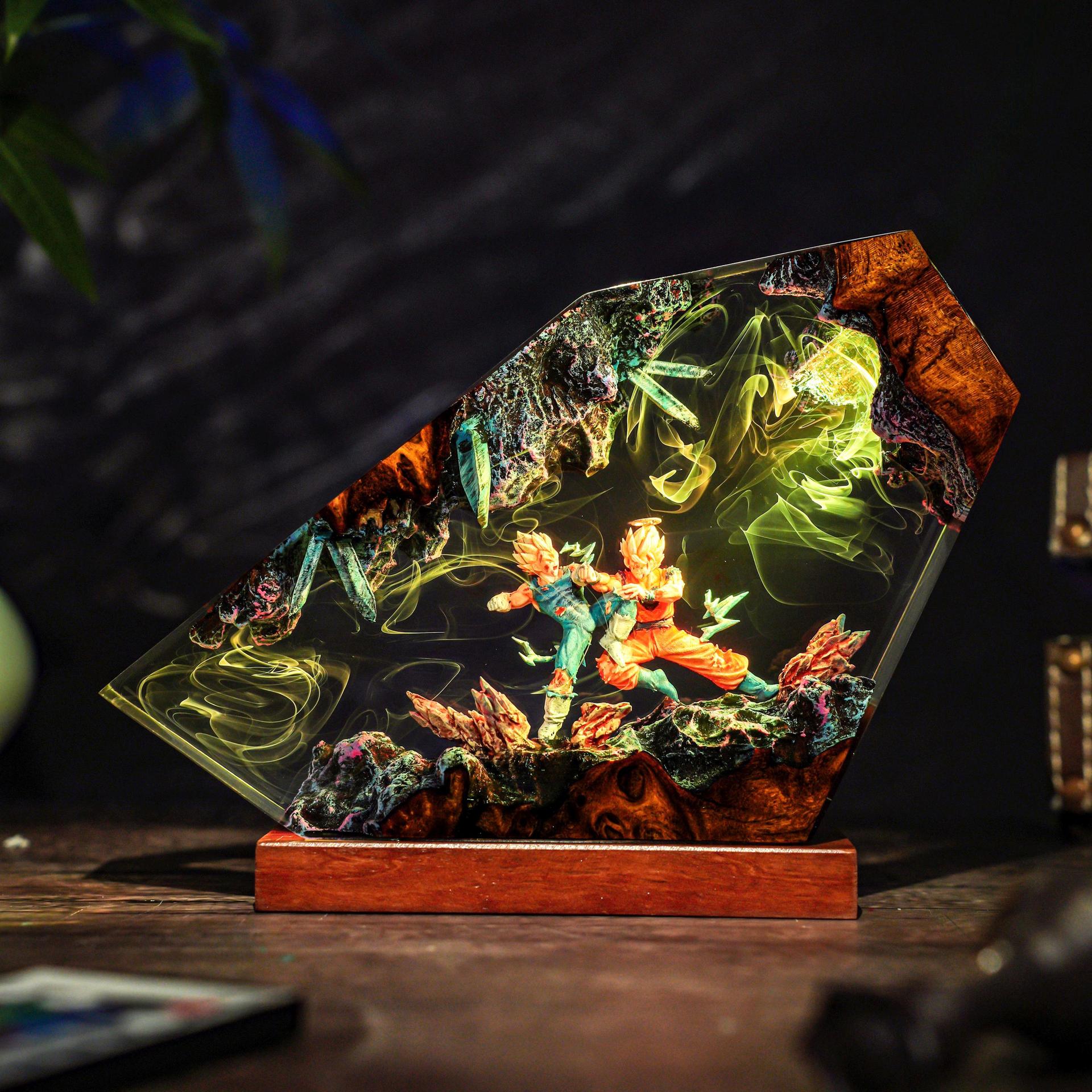 Resin Art Goku - Goku & Vegeta Epoxidharz Handgefertigte LED-Nachtlampe,