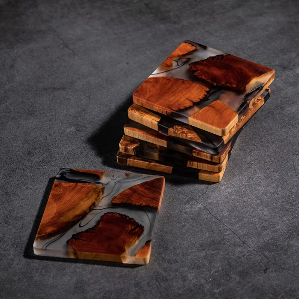 Resin Art Coasters - Untersetzer aus Holzharz, quadratisches Tassenkissen, japanischer