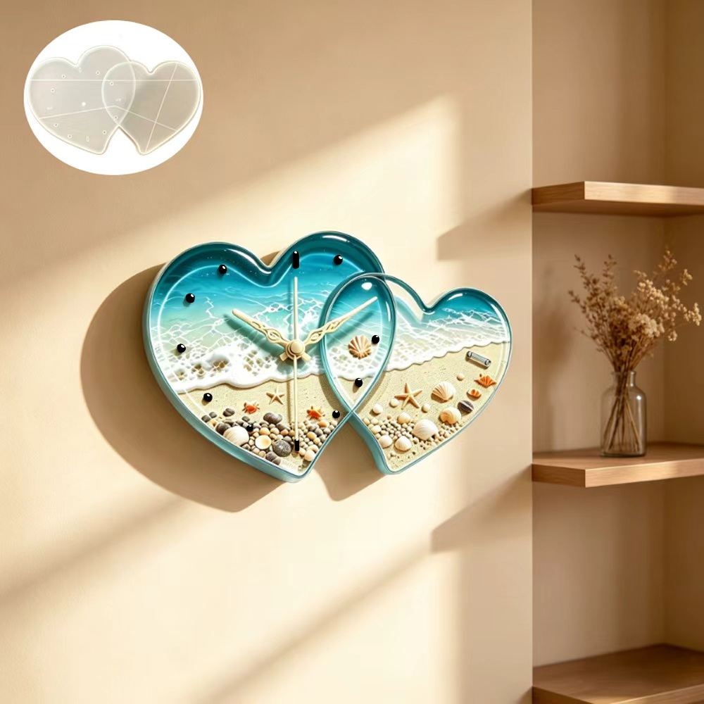 Resin Art Mould - Herzförmige Uhr aus Harz-Silikonform, Liebesform-Uhr aus