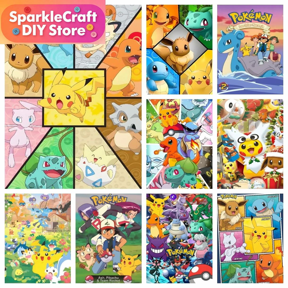 Resin Art Work - 1 Stück rahmenloses Cartoon-Pokémon-Anime-Diamantmalerei-Set, Aufkleber, Bastelarbeiten,
