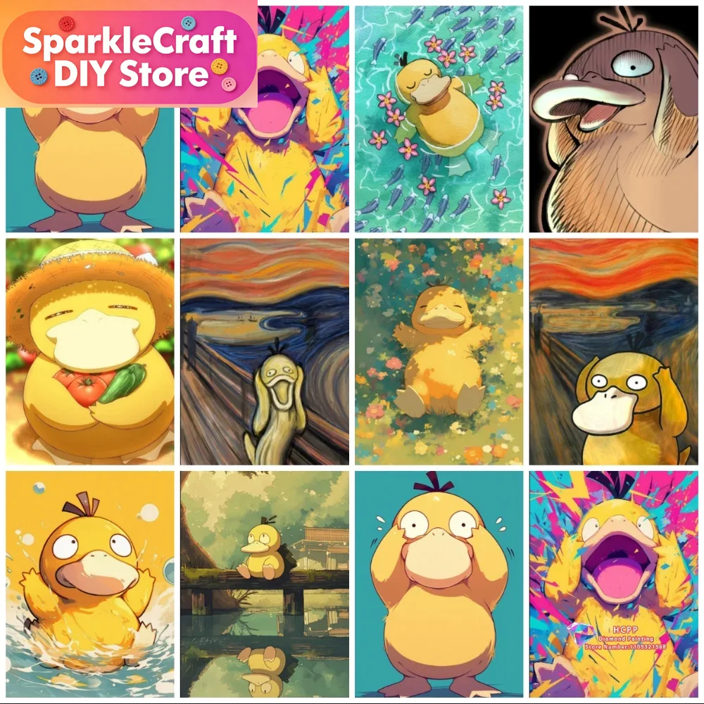 Resin Art Work - 1 Stück rahmenloses Psyduck Cartoon 5D