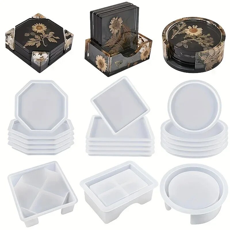 Resin Art Jewellery - Untersetzer-Harz-Formen-Set, bestehend aus 1 Stück Untersetzer-Aufbewahrungsbox-Form,