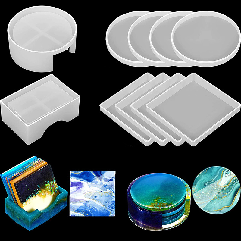Resin Art Coasters - Runde quadratische Untersetzer Silikonform DIY handgemachte
