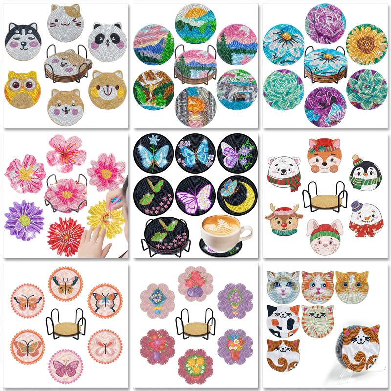 Resin Art Coasters - SDOYUNO Untersetzer-Set für Diamantmalerei, 6-teilig, Katzen-Diamant-Kunst-Untersetzer