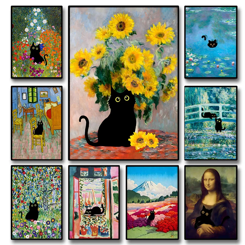 Resin Art Work - Lustige schwarze Katze, weltberühmter Maler, Monet,