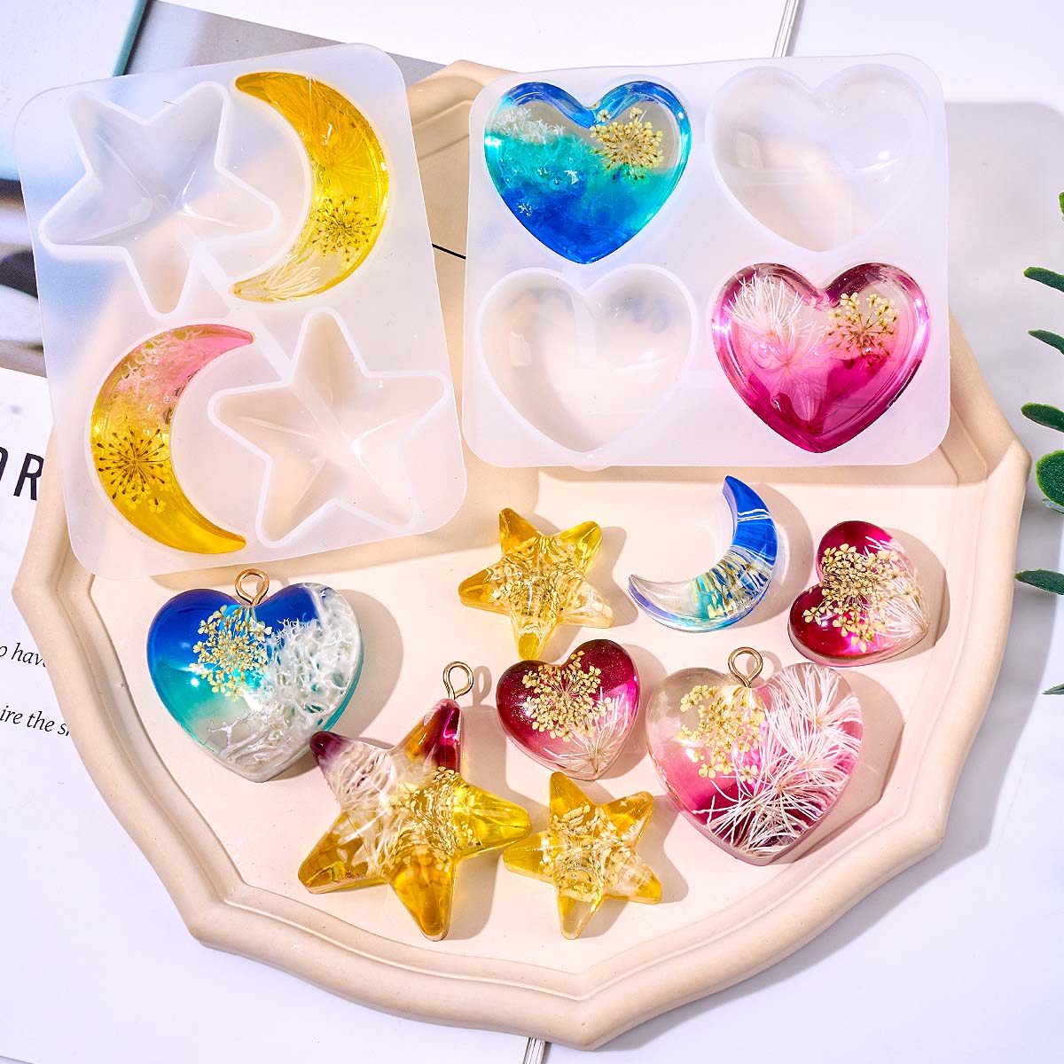 Herz-Stern-Mond-Anhänger Silik – Resin Art Jewellery Bewertung und Preis