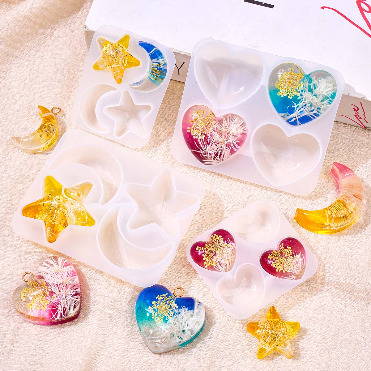 Herz-Stern-Mond-Anhänger Silik – Resin Art Jewellery Bewertung und Preis