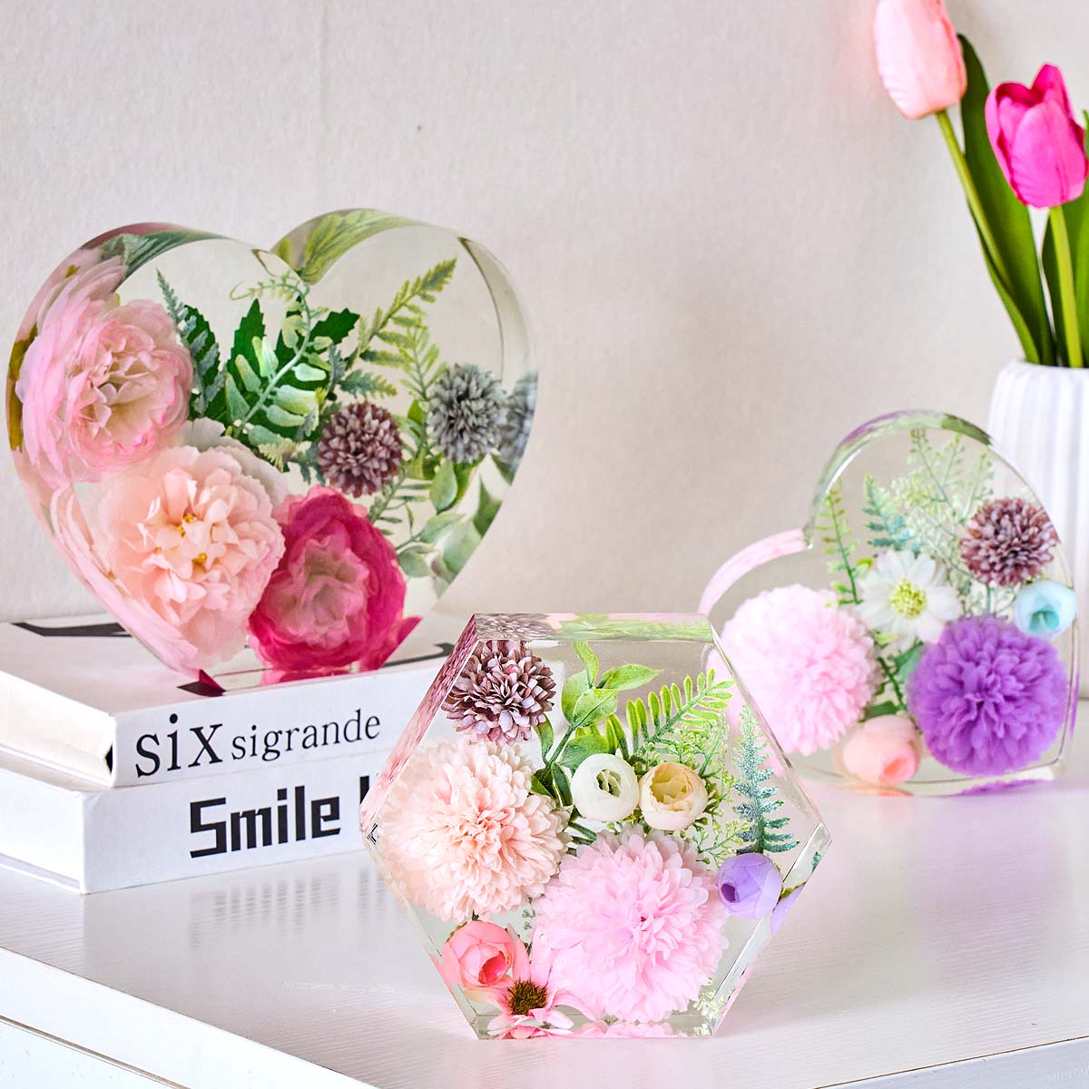 Herz-Hexagon-Ornament Buchstüt – Resin Art Stone Bewertung und Preis